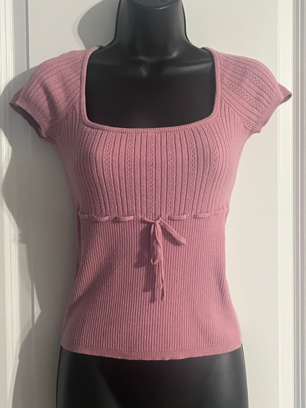 Aeropostale Pink Ribbed Scoop-Neck Short Sleeve Tee with Tie